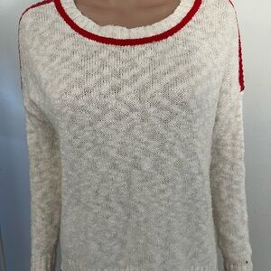 American Eagle Cream Knit Sweater with Red Trim - Women